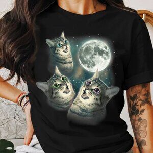 Funny Cat Shirt TShirt T Shirt Cats Kitty Meow Wolf Moon, Meme Cat Shirt